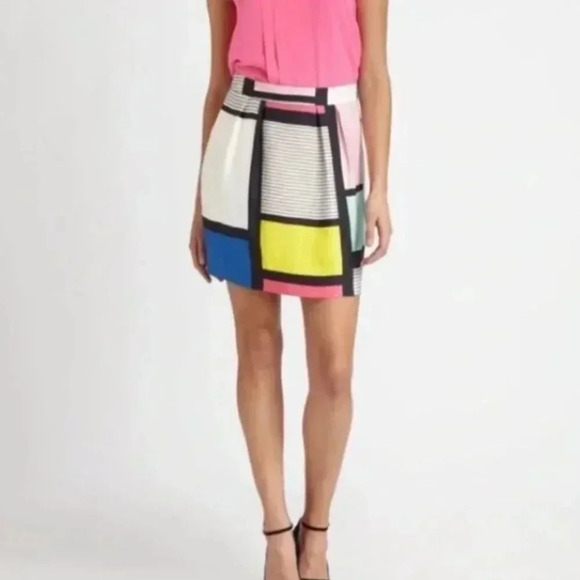 Kate Spade Barry Mini Skirt The Rules Color Block Striped Colorful White Size 4 - Picture 1 of 6